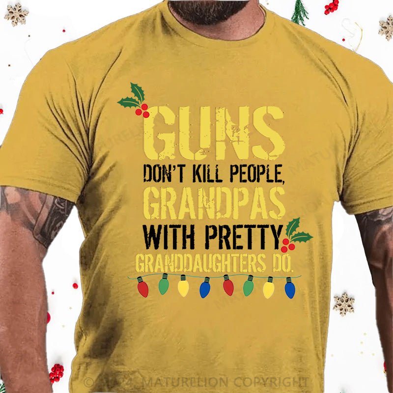 Maturelion Christmas T-Shirt Guns Don't Kill People Grandpas Do Cotton T-shirt