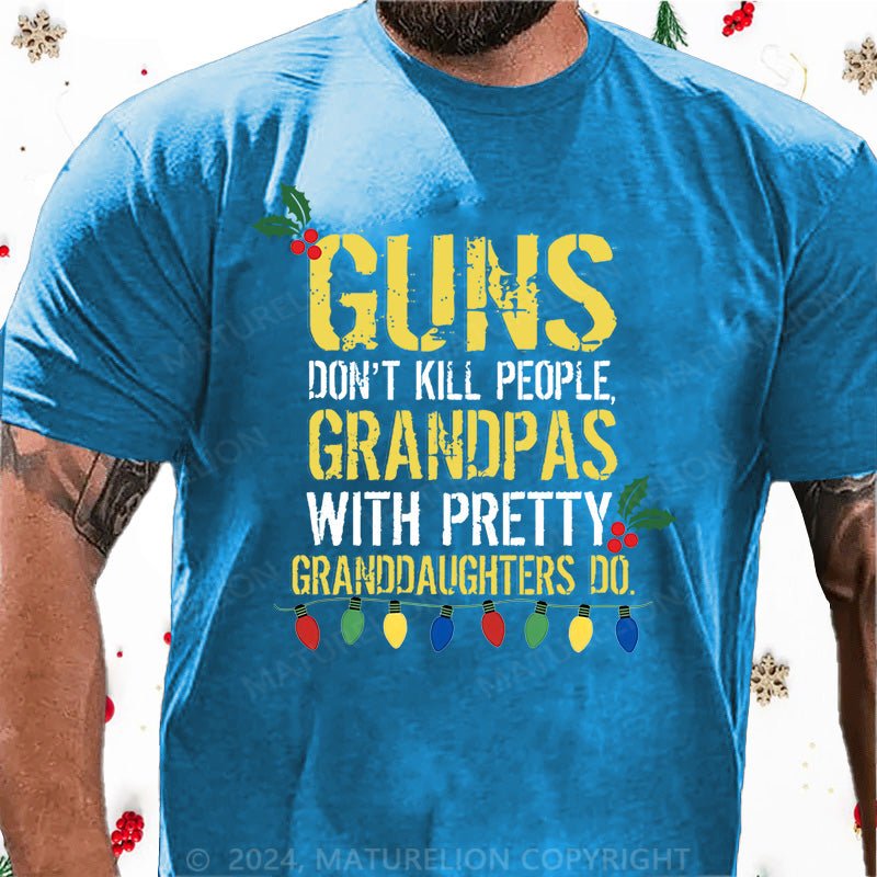 Maturelion Christmas T-Shirt Guns Don't Kill People Grandpas Do Cotton T-shirt