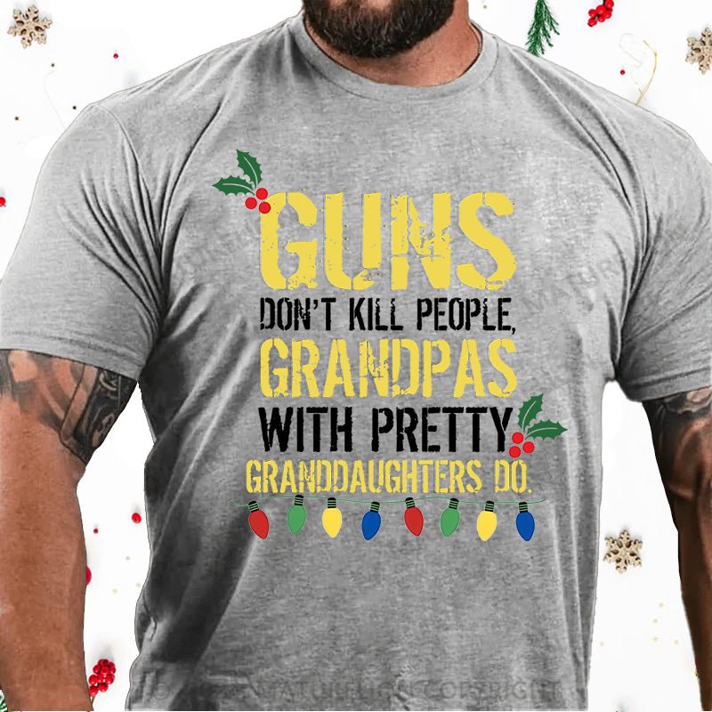 Maturelion Christmas T-Shirt Guns Don't Kill People Grandpas Do Cotton T-shirt