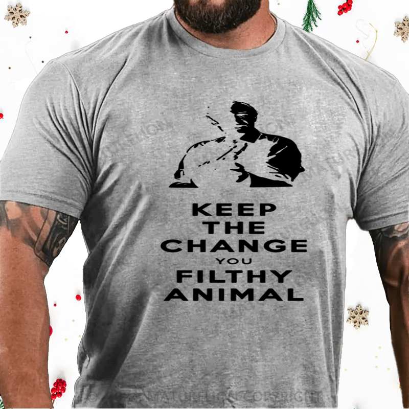Maturelion Christmas T-Shirt Keep the Change, Ya Filthy Animal Cotton T-Shirt