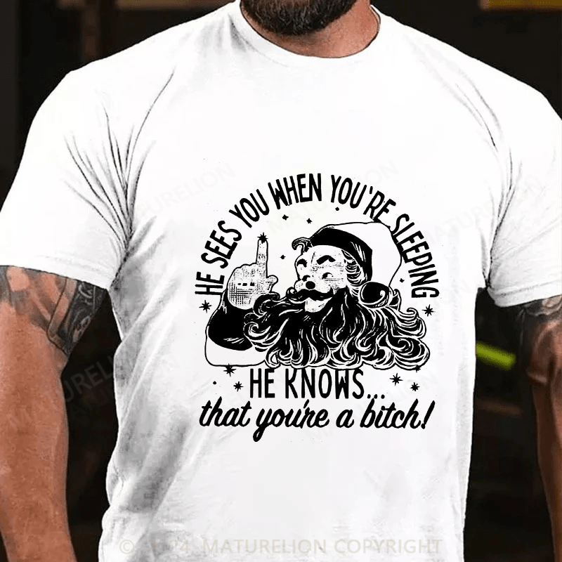 Maturelion Men's T-Shirt He Sees You When You'Re Sleeping Cotton T-Shirt