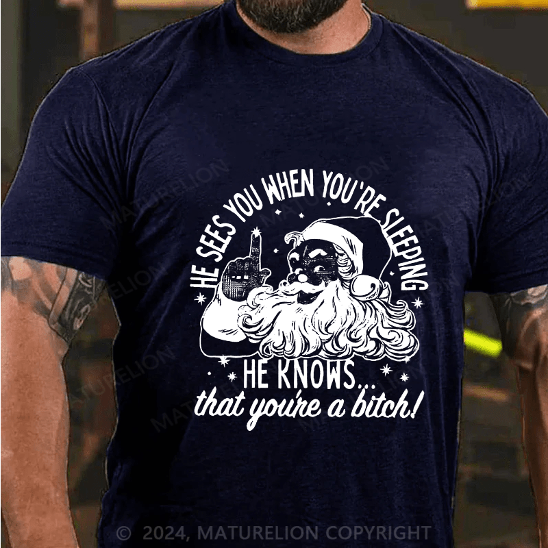 Maturelion Men's T-Shirt He Sees You When You'Re Sleeping Cotton T-Shirt