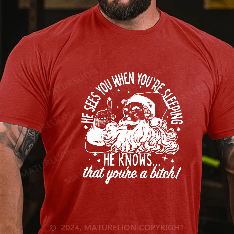 Maturelion Men's T-Shirt He Sees You When You'Re Sleeping Cotton T-Shirt