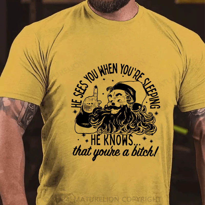 Maturelion Men's T-Shirt He Sees You When You'Re Sleeping Cotton T-Shirt