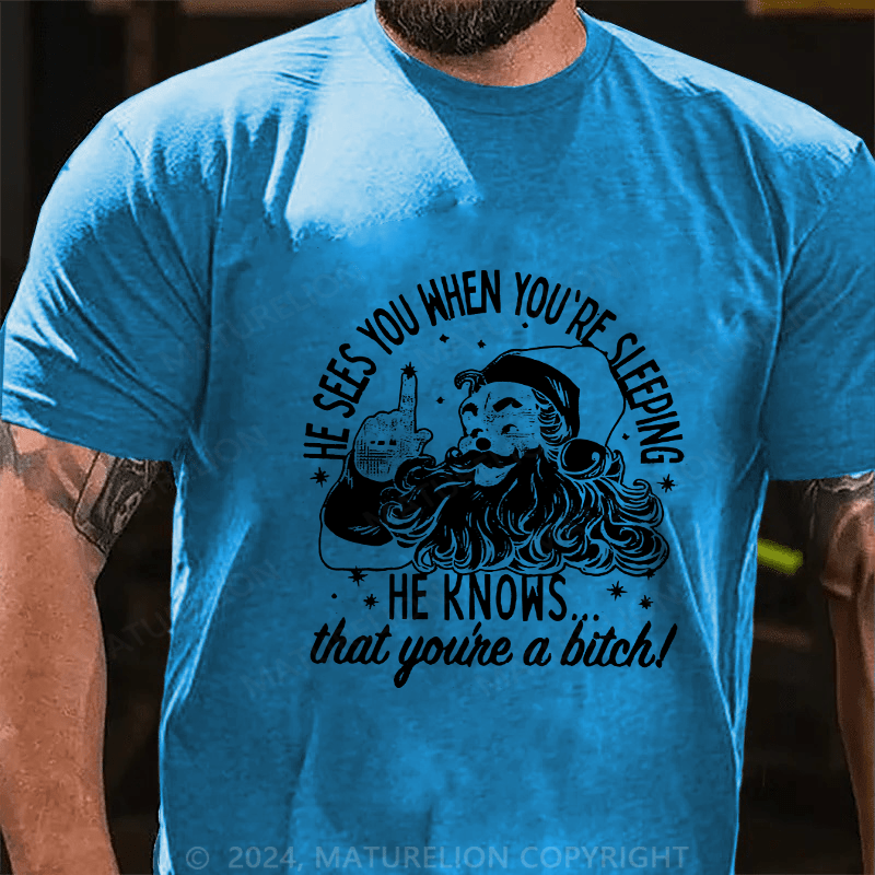 Maturelion Men's T-Shirt He Sees You When You'Re Sleeping Cotton T-Shirt