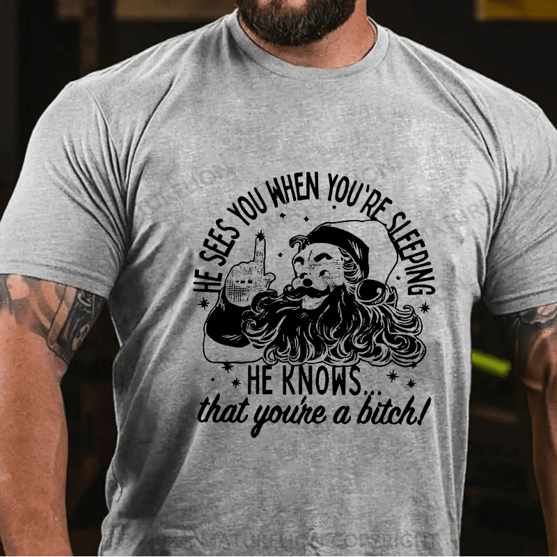 Maturelion Men's T-Shirt He Sees You When You'Re Sleeping Cotton T-Shirt