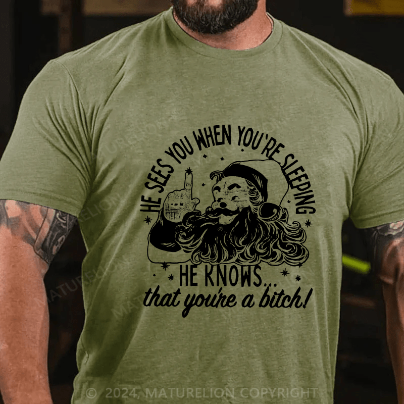 Maturelion Men's T-Shirt He Sees You When You'Re Sleeping Cotton T-Shirt