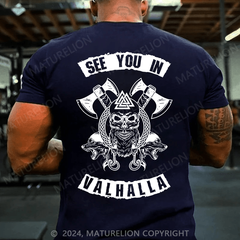 Maturelion Men's T-Shirt See You In Valhalla Nordic Norse Mythology Odin Thor Tee Cotton T-shirt