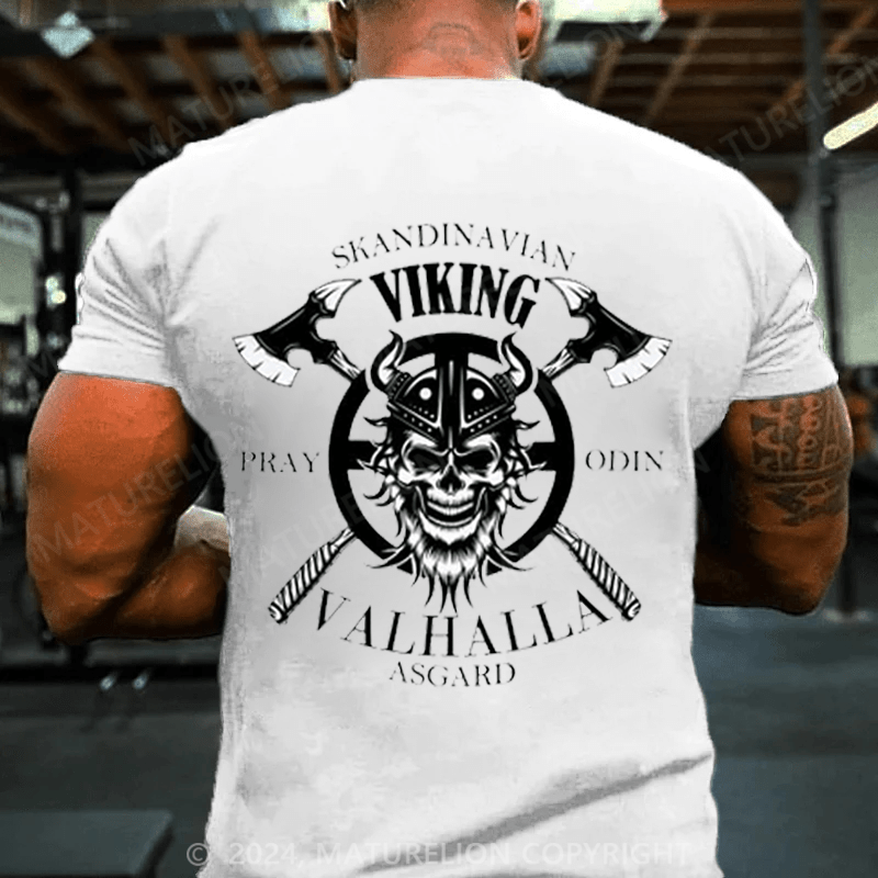 Maturelion Christmas T-Shirt Crossed Swords Viking Skull with Raven T-Shirt