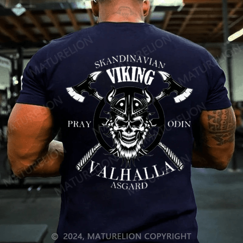 Maturelion Christmas T-Shirt Crossed Swords Viking Skull with Raven T-Shirt