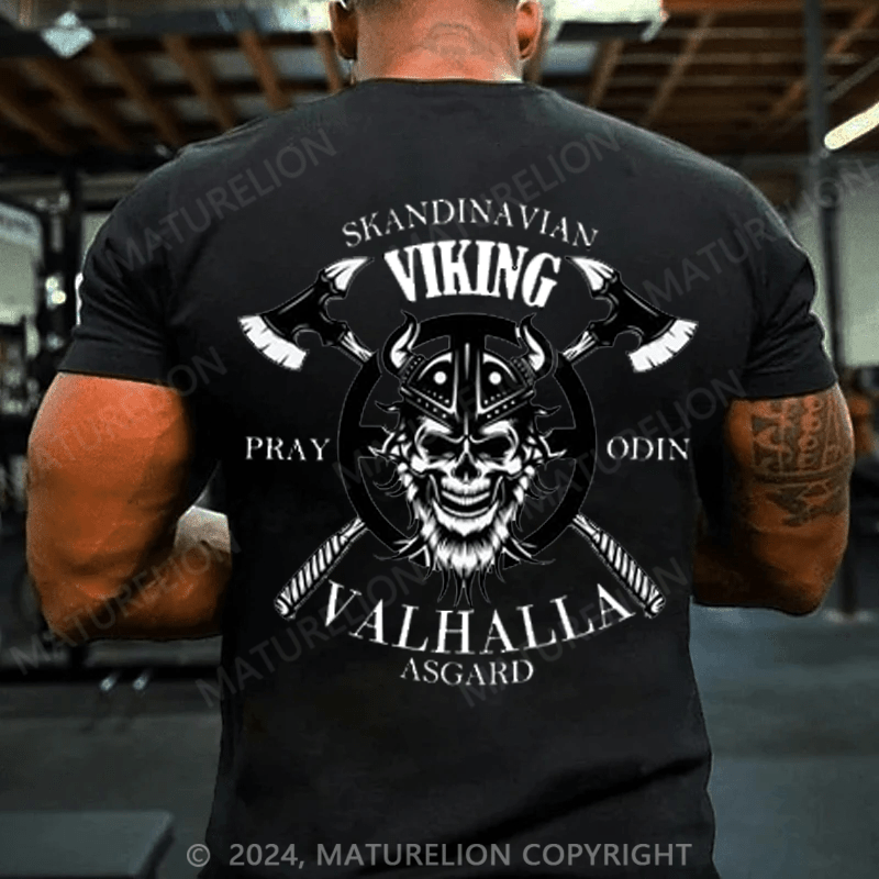 Maturelion Christmas T-Shirt Crossed Swords Viking Skull with Raven T-Shirt