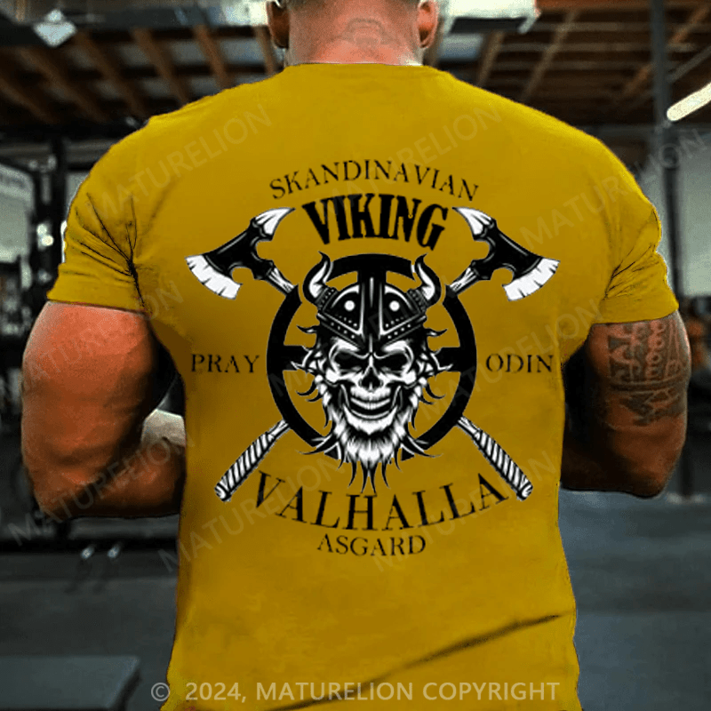 Maturelion Christmas T-Shirt Crossed Swords Viking Skull with Raven T-Shirt