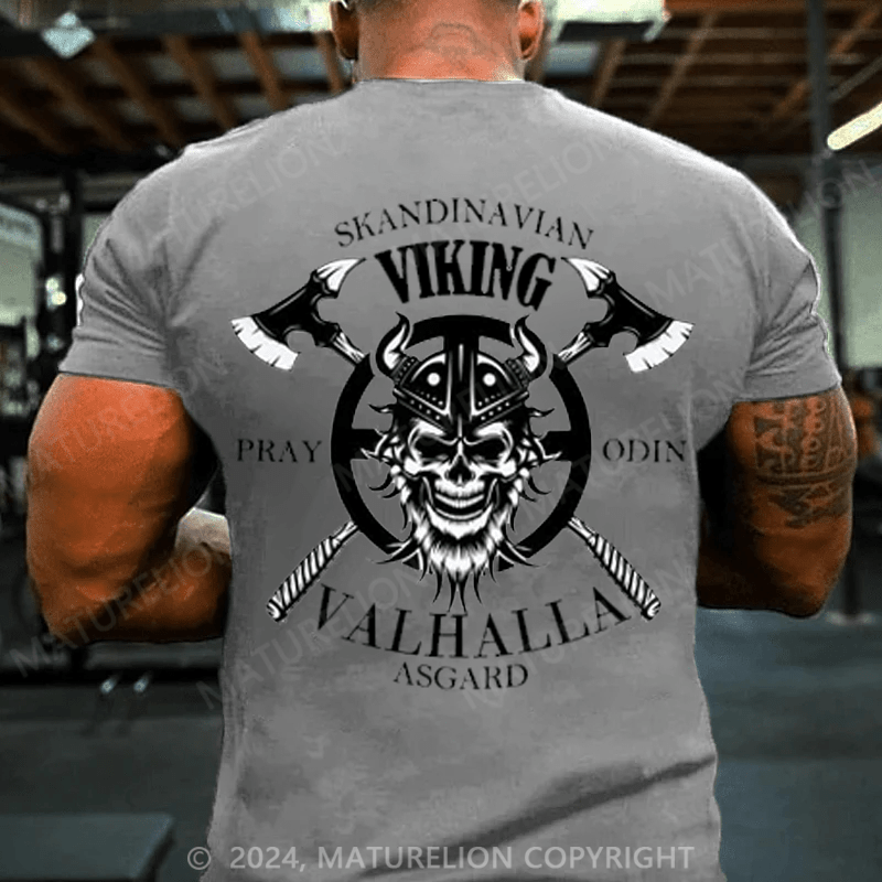 Maturelion Christmas T-Shirt Crossed Swords Viking Skull with Raven T-Shirt