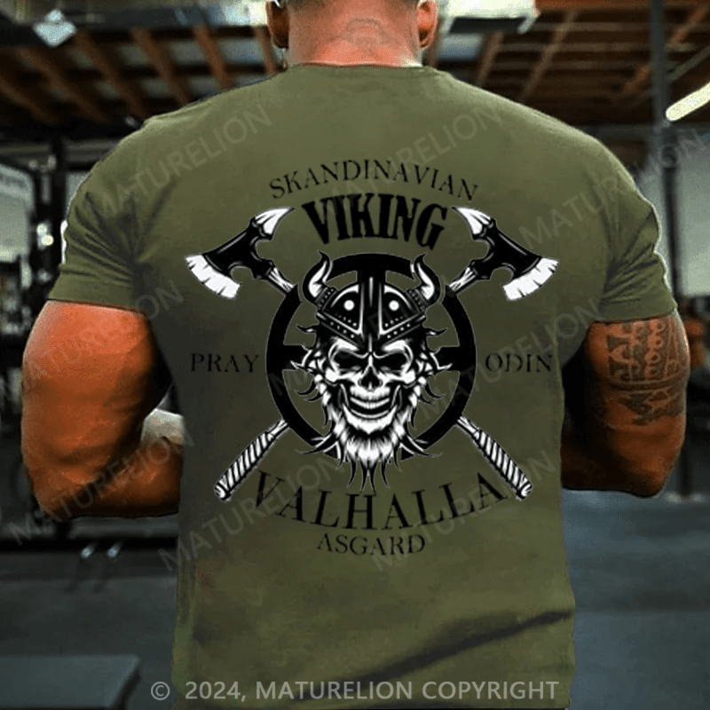 Maturelion Christmas T-Shirt Crossed Swords Viking Skull with Raven T-Shirt