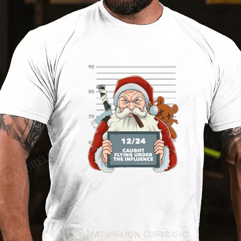 Maturelion Christmas T-Shirt Funny Drunk Santa Claus Mugshot Naughty Santa Christmas T-Shirt