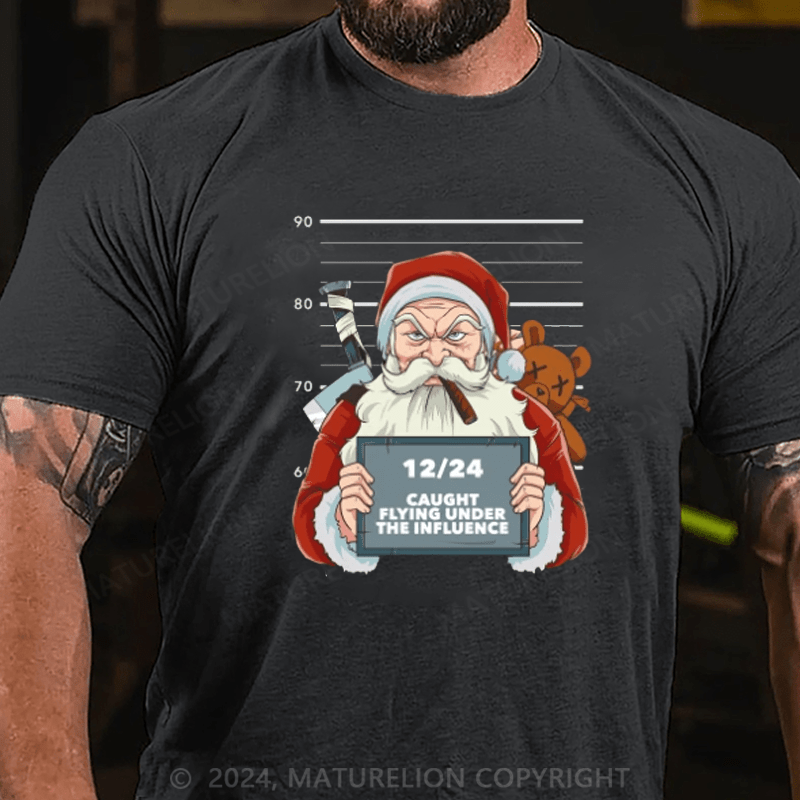 Maturelion Christmas T-Shirt Funny Drunk Santa Claus Mugshot Naughty Santa Christmas T-Shirt