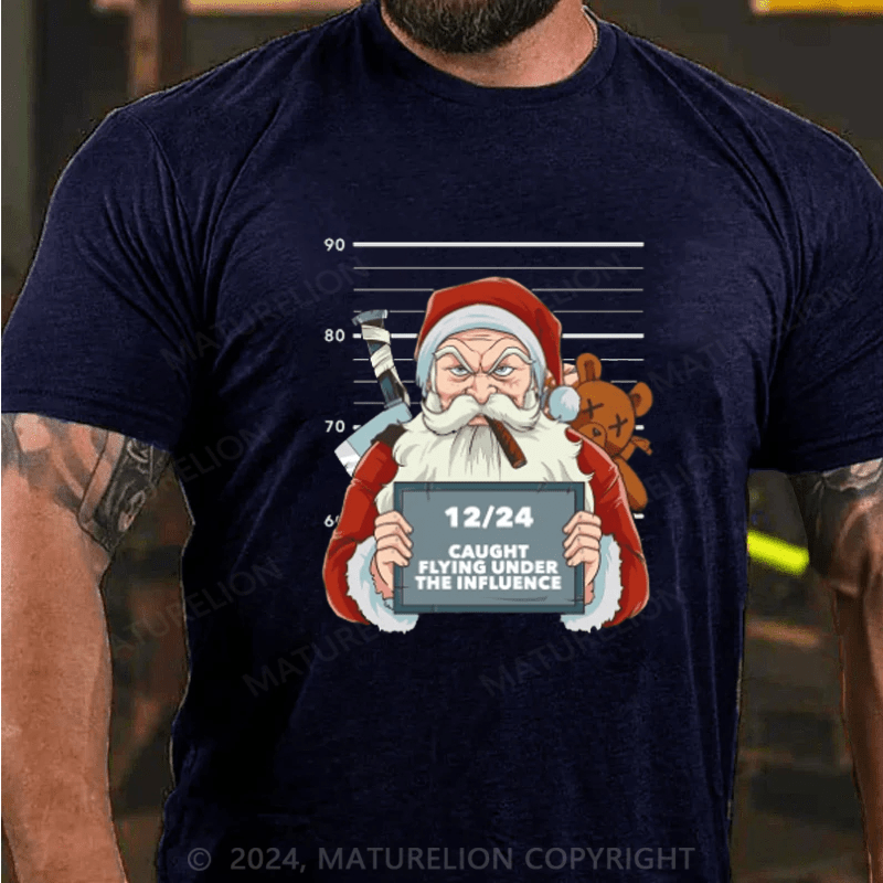 Maturelion Christmas T-Shirt Funny Drunk Santa Claus Mugshot Naughty Santa Christmas T-Shirt