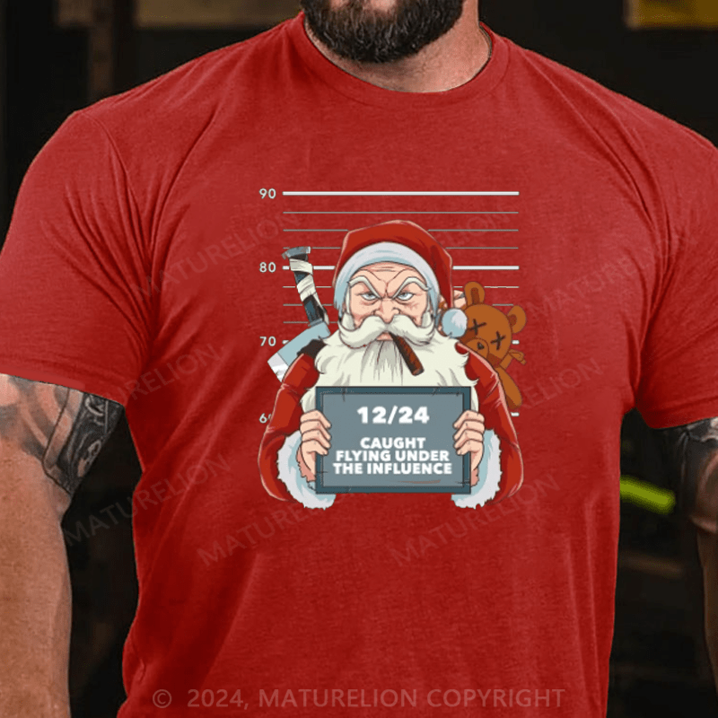 Maturelion Christmas T-Shirt Funny Drunk Santa Claus Mugshot Naughty Santa Christmas T-Shirt