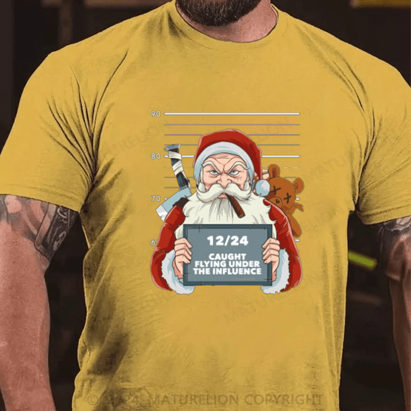 Maturelion Christmas T-Shirt Funny Drunk Santa Claus Mugshot Naughty Santa Christmas T-Shirt