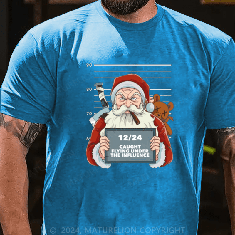 Maturelion Christmas T-Shirt Funny Drunk Santa Claus Mugshot Naughty Santa Christmas T-Shirt