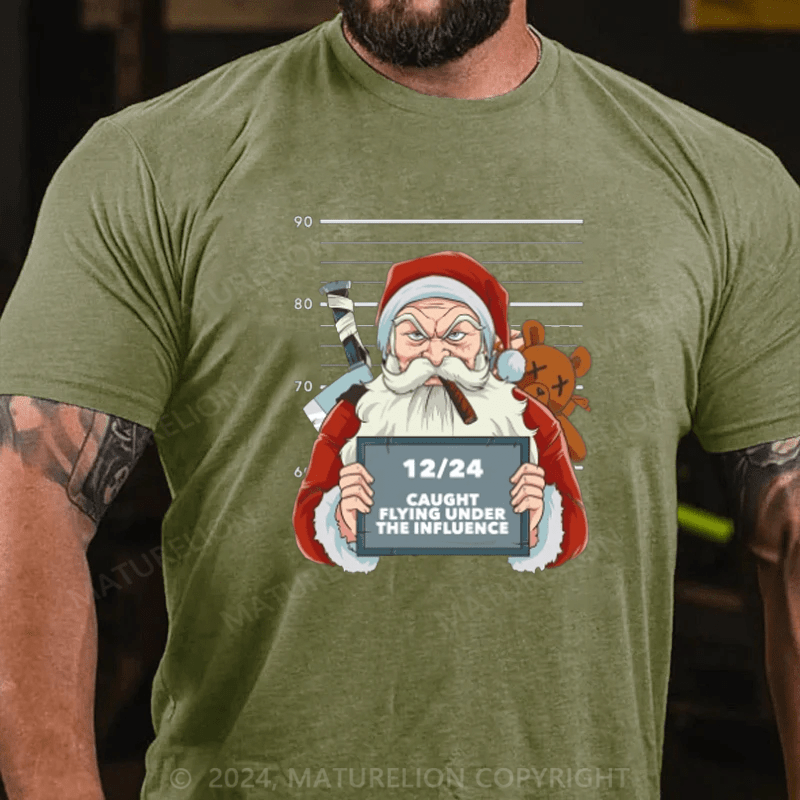 Maturelion Christmas T-Shirt Funny Drunk Santa Claus Mugshot Naughty Santa Christmas T-Shirt