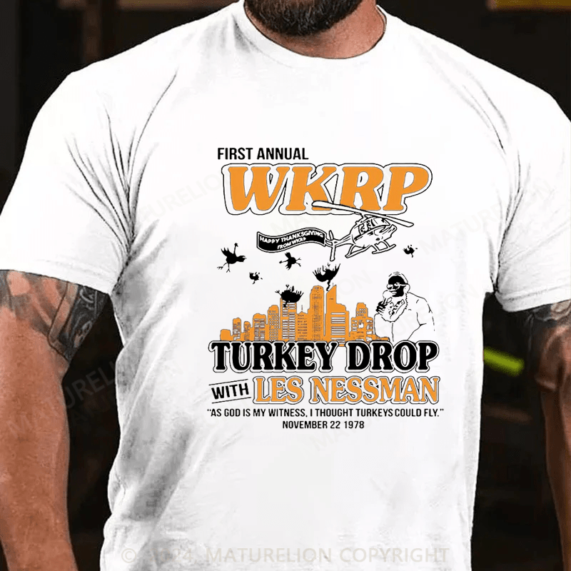 Maturelion Men's T-Shirt First Annual WKRP Turkey Drop Les Nessman T-Shirt