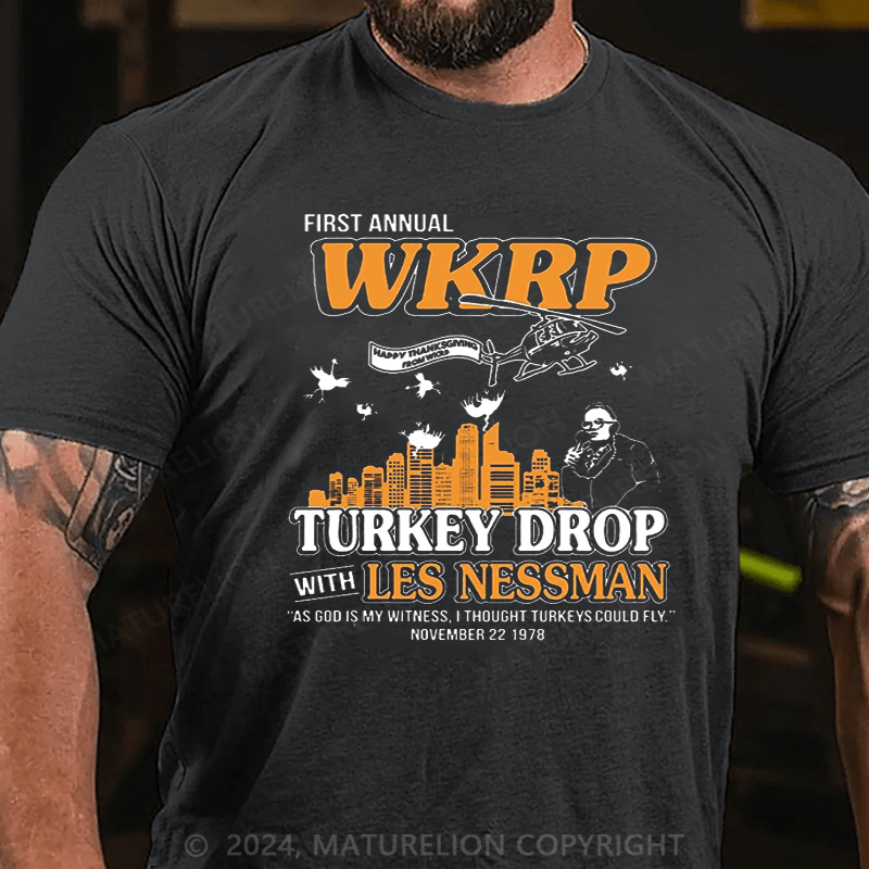 Maturelion Men's T-Shirt First Annual WKRP Turkey Drop Les Nessman T-Shirt