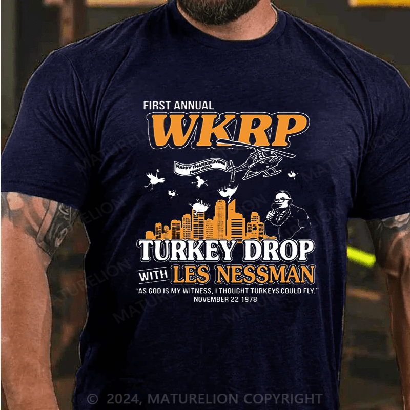 Maturelion Men's T-Shirt First Annual WKRP Turkey Drop Les Nessman T-Shirt