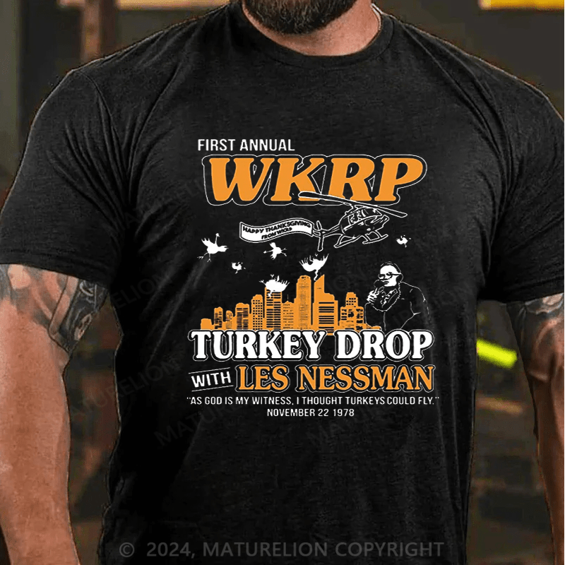 Maturelion Men's T-Shirt First Annual WKRP Turkey Drop Les Nessman T-Shirt