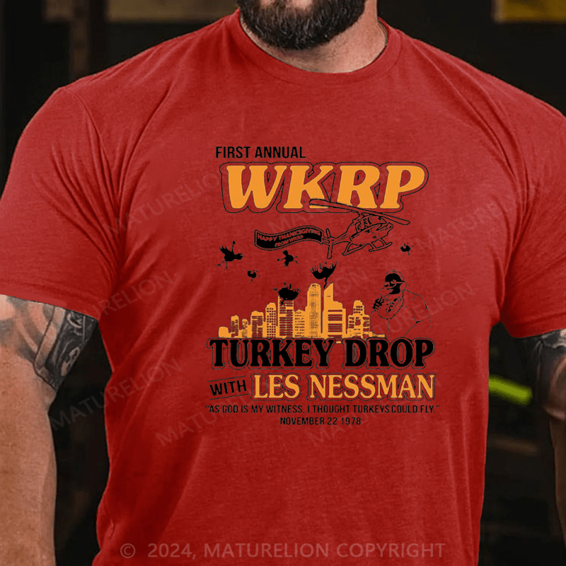 Maturelion Men's T-Shirt First Annual WKRP Turkey Drop Les Nessman T-Shirt