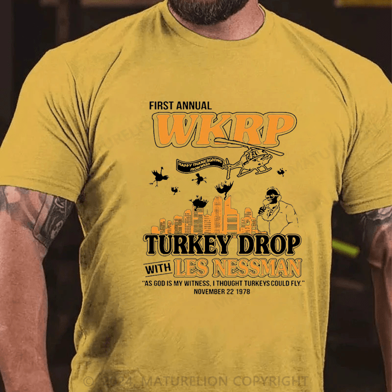 Maturelion Men's T-Shirt First Annual WKRP Turkey Drop Les Nessman T-Shirt