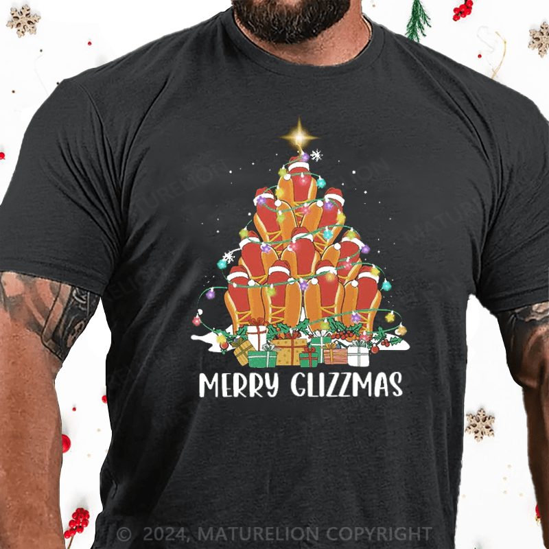Maturelion Christmas T-Shirt Funny Hotdog Christmas Tree T-Shirt