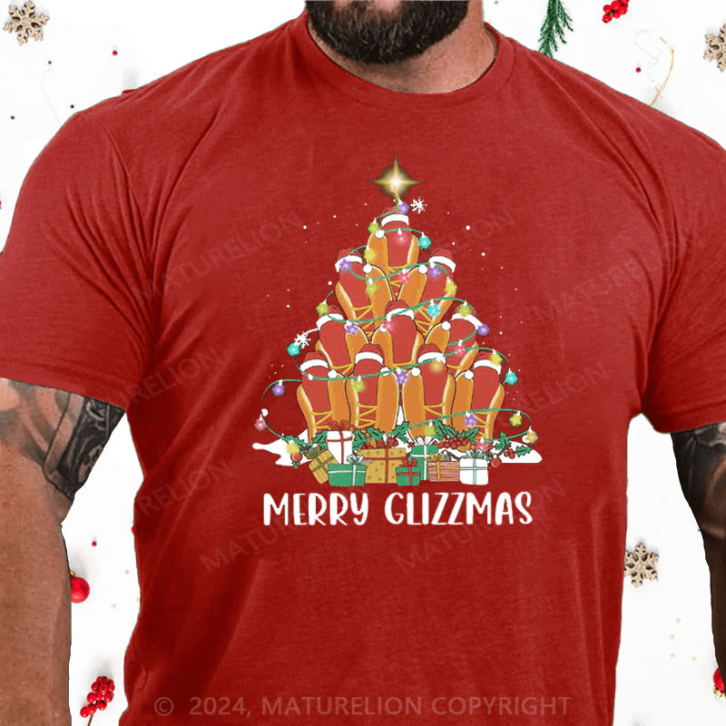 Maturelion Christmas T-Shirt Funny Hotdog Christmas Tree T-Shirt