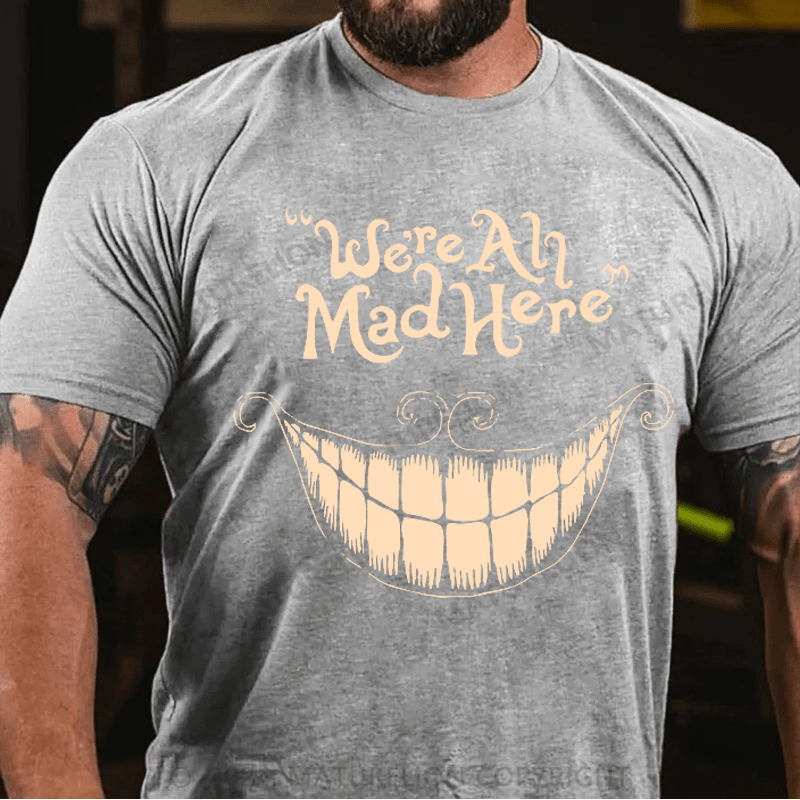 Maturelion Men's T-Shirt We're All Mad Here Mad Hatter Cat Black Basic T-Shirt