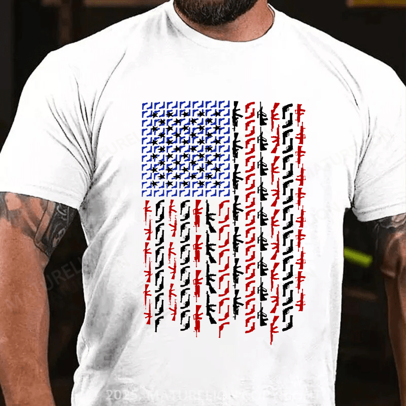 Maturelion Men's T-shirt American Flag in Guns Cotton T-shirt