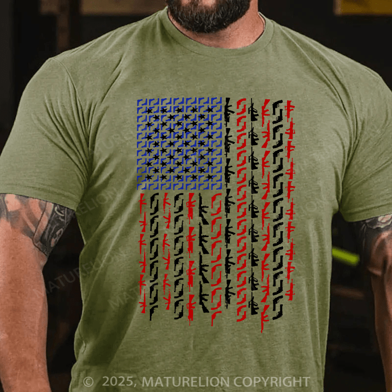Maturelion Men's T-shirt American Flag in Guns Cotton T-shirt