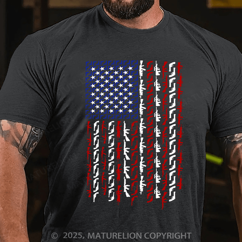 Maturelion Men's T-shirt American Flag in Guns Cotton T-shirt