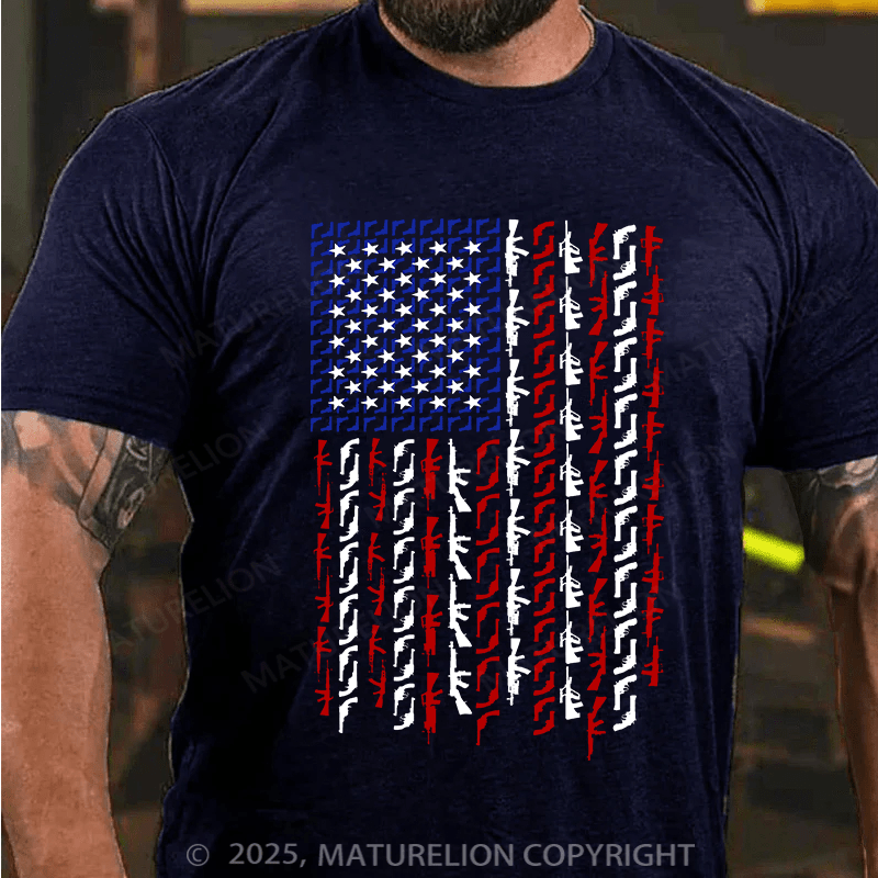 Maturelion Men's T-shirt American Flag in Guns Cotton T-shirt