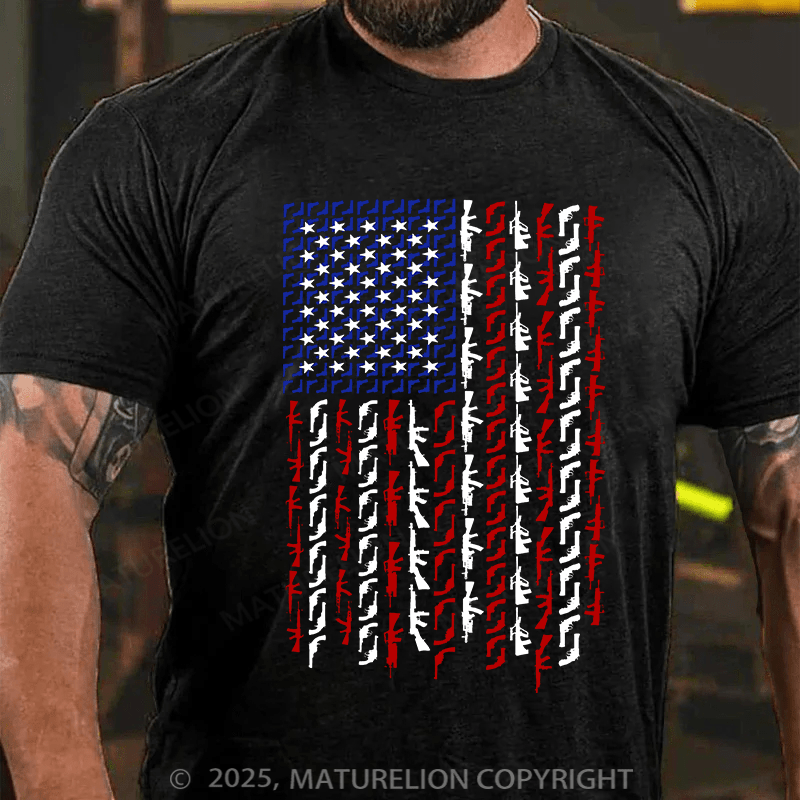 Maturelion Men's T-shirt American Flag in Guns Cotton T-shirt