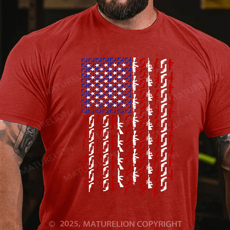 Maturelion Men's T-shirt American Flag in Guns Cotton T-shirt