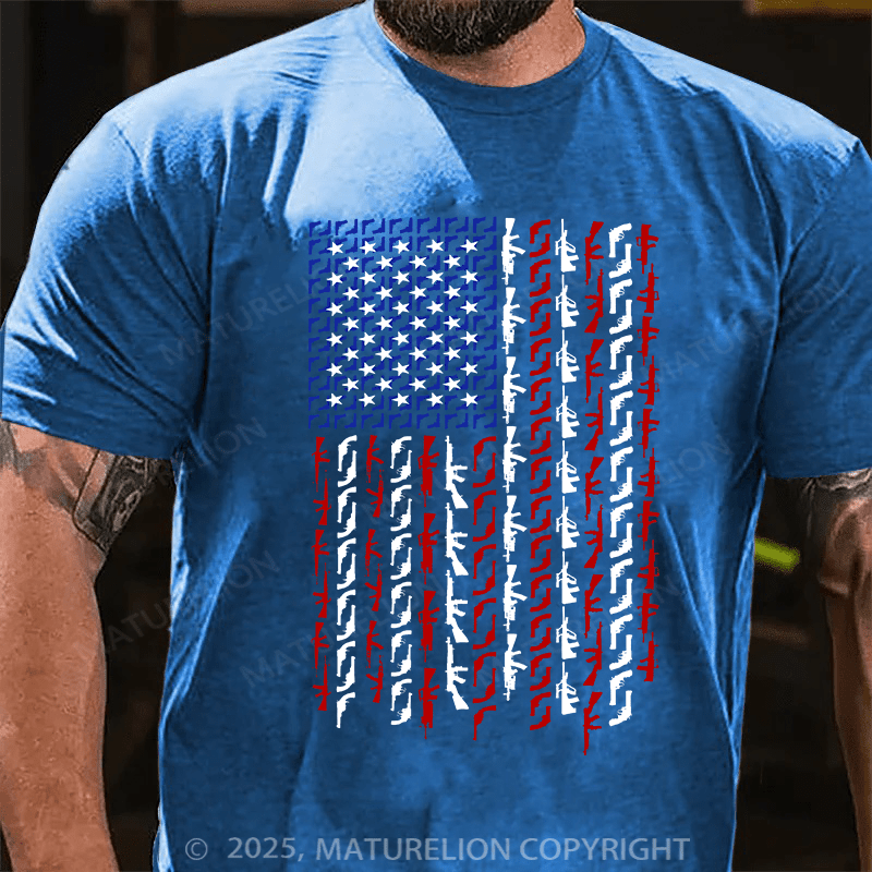 Maturelion Men's T-shirt American Flag in Guns Cotton T-shirt