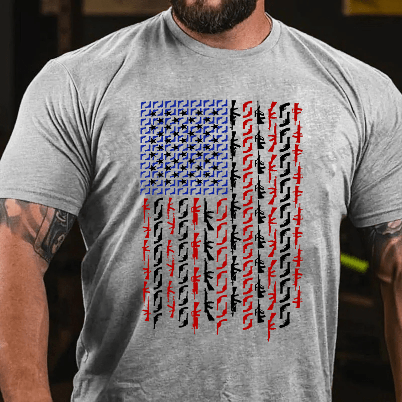 Maturelion Men's T-shirt American Flag in Guns Cotton T-shirt