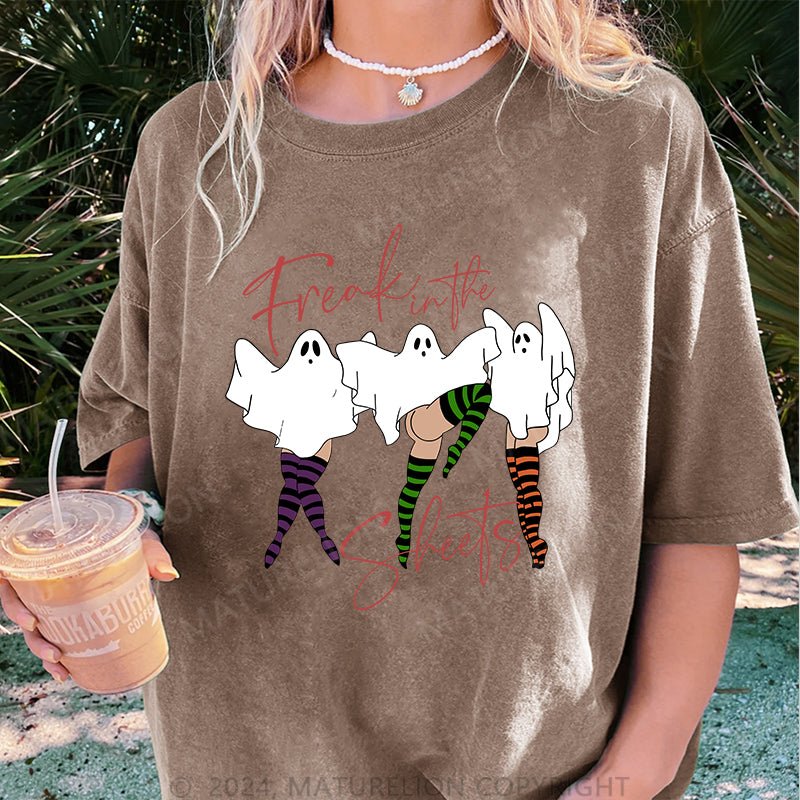 Maturelion Freak in The Sheets Ghost Pinups Ready to DTG Printing Washed Cotton T-Shirt