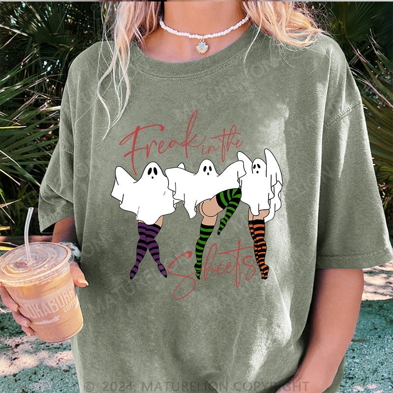 Maturelion Freak in The Sheets Ghost Pinups Ready to DTG Printing Washed Cotton T-Shirt