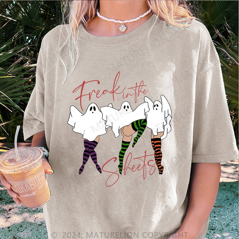 Maturelion Freak in The Sheets Ghost Pinups Ready to DTG Printing Washed Cotton T-Shirt