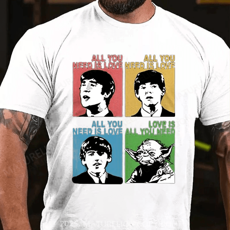 Maturelion Men's T-shirt The Beatles With Yoda All You Need Is Love Funny Cotton T-shirt