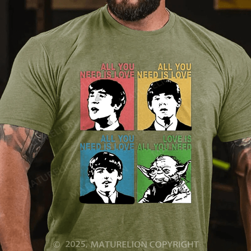 Maturelion Men's T-shirt The Beatles With Yoda All You Need Is Love Funny Cotton T-shirt
