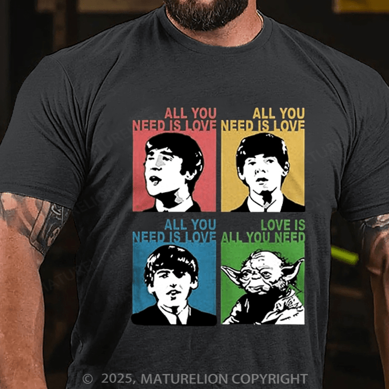 Maturelion Men's T-shirt The Beatles With Yoda All You Need Is Love Funny Cotton T-shirt