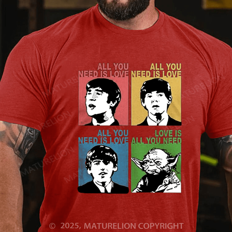 Maturelion Men's T-shirt The Beatles With Yoda All You Need Is Love Funny Cotton T-shirt