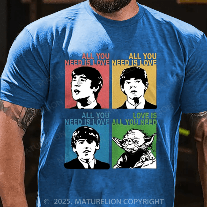 Maturelion Men's T-shirt The Beatles With Yoda All You Need Is Love Funny Cotton T-shirt